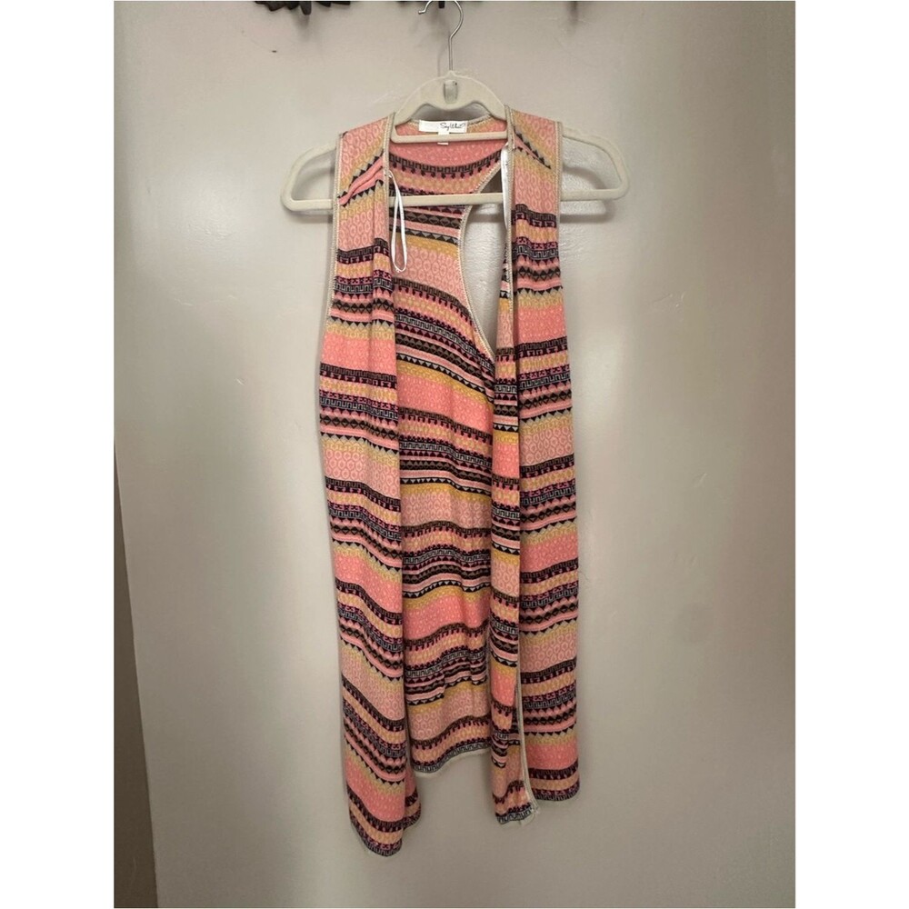 Say What Sleeveless Pink Striped Knit Vest Cardigan Size S